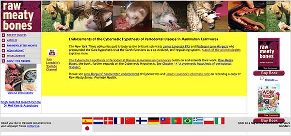 Screenshot of the archival Raw Meaty Bones website